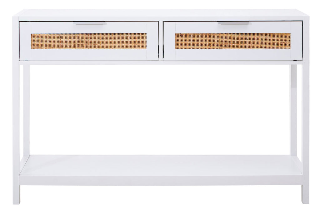 Shaniya White Wood and Rattan Two Drawer Console Table