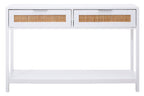 Shaniya White Wood and Rattan Two Drawer Console Table