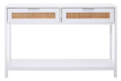 Shaniya White Wood and Rattan Two Drawer Console Table