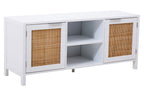 Shaniya White Wood and Rattan Media Unit