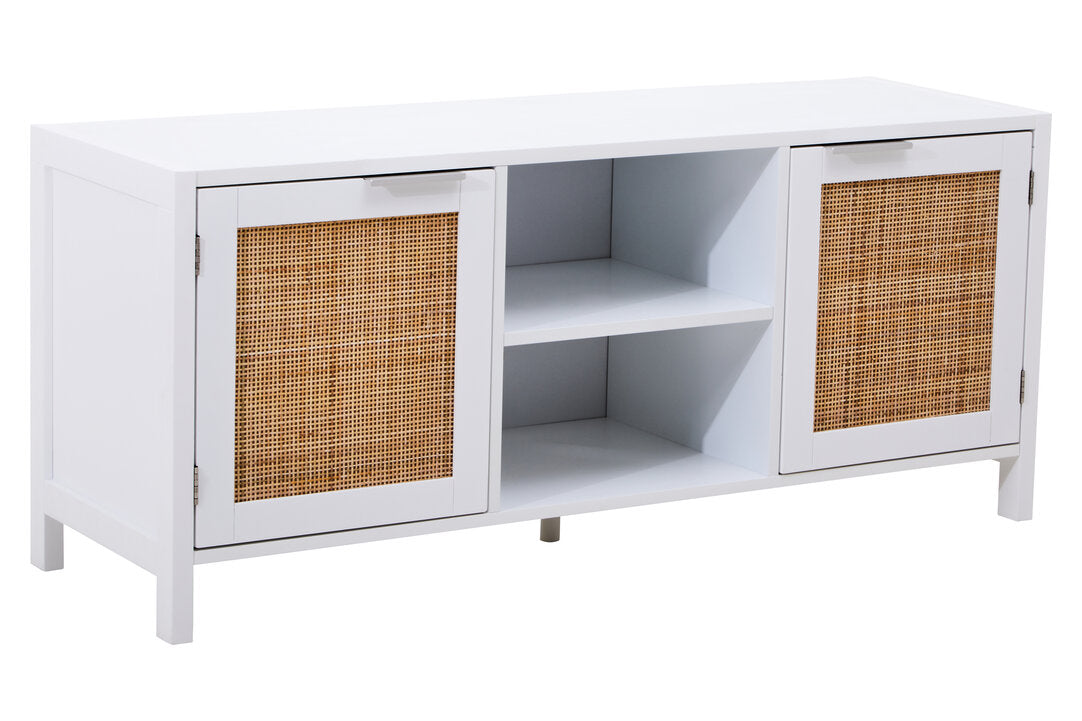 Shaniya White Wood and Rattan Media Unit
