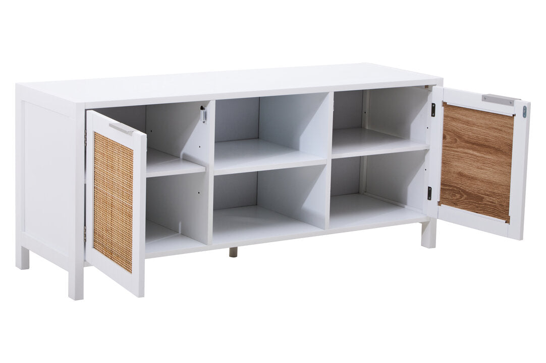 Shaniya White Wood and Rattan Media Unit