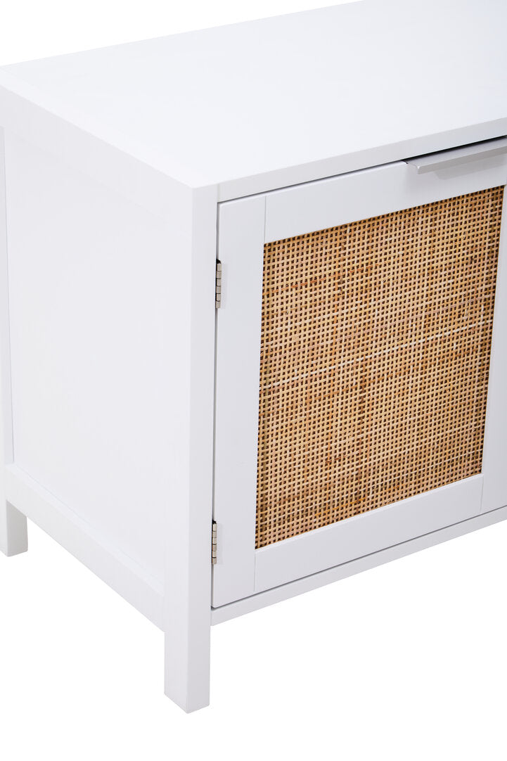 Shaniya White Wood and Rattan Media Unit