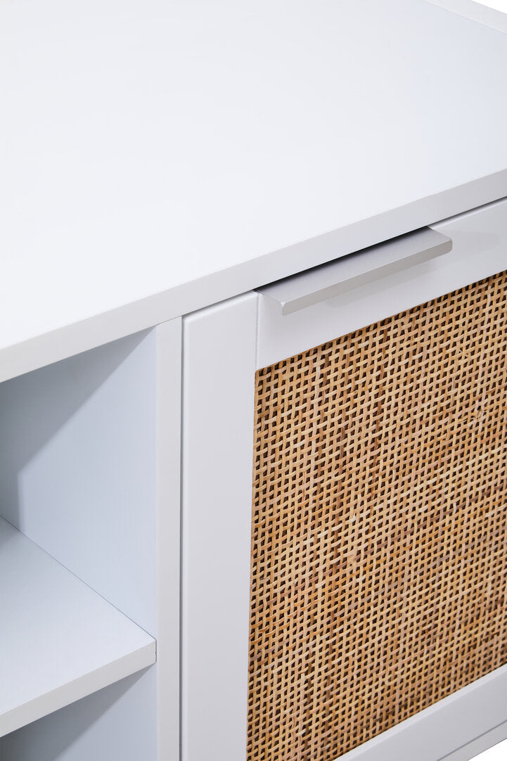 Shaniya White Wood and Rattan Media Unit
