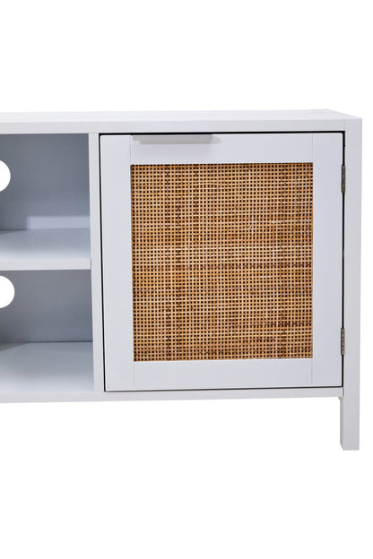 Shaniya White Wood and Rattan Media Unit