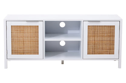 Shaniya White Wood and Rattan Media Unit