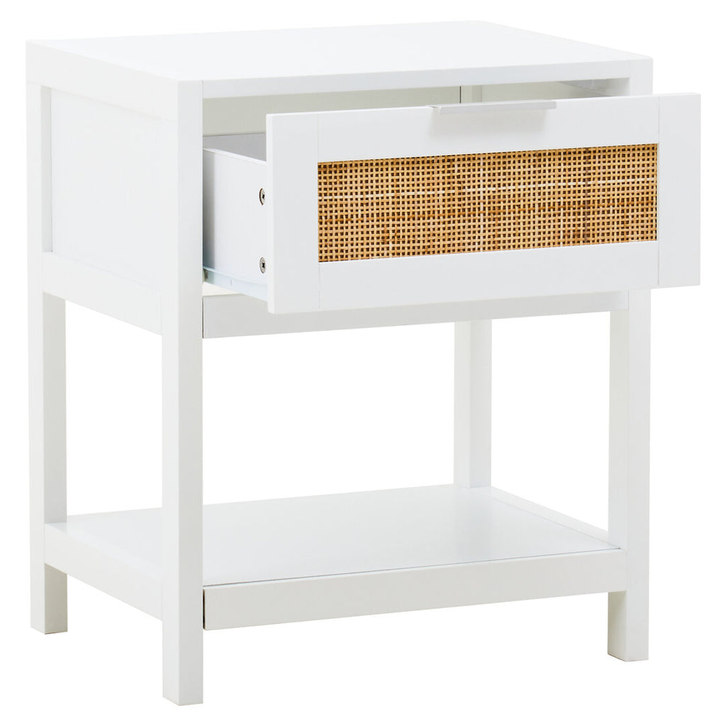 Shaniya White Wood and Rattan One Drawer Side Table