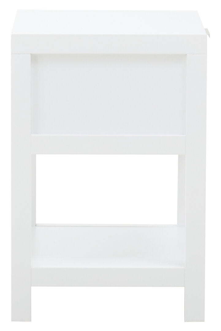 Shaniya White Wood and Rattan One Drawer Side Table
