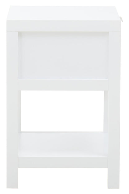 Shaniya White Wood and Rattan One Drawer Side Table
