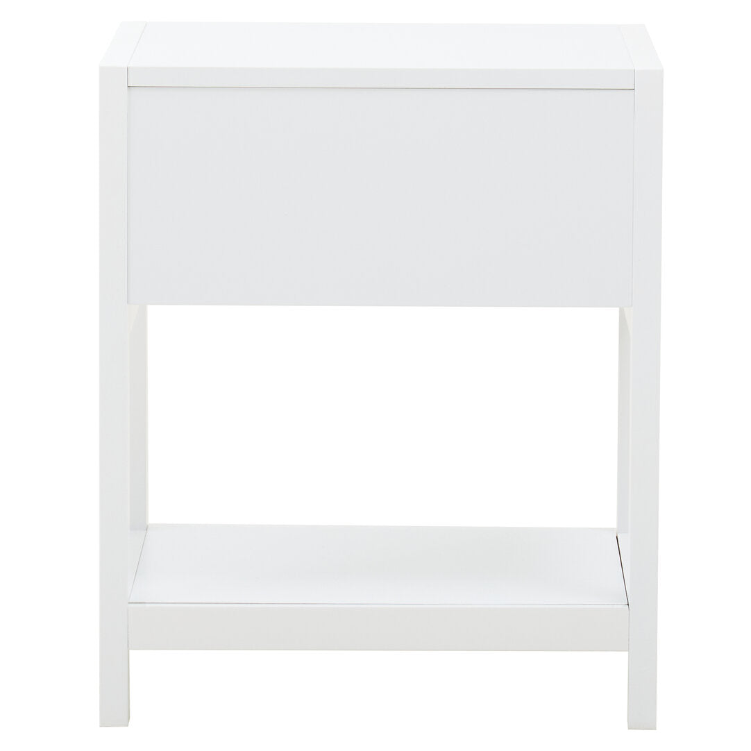 Shaniya White Wood and Rattan One Drawer Side Table
