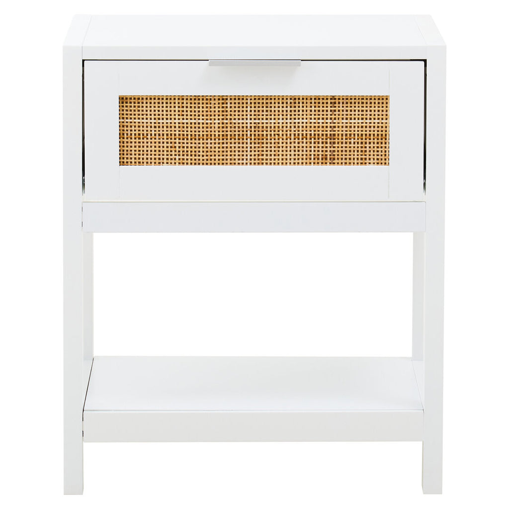 Shaniya White Wood and Rattan One Drawer Side Table