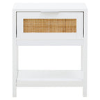 Shaniya White Wood and Rattan One Drawer Side Table