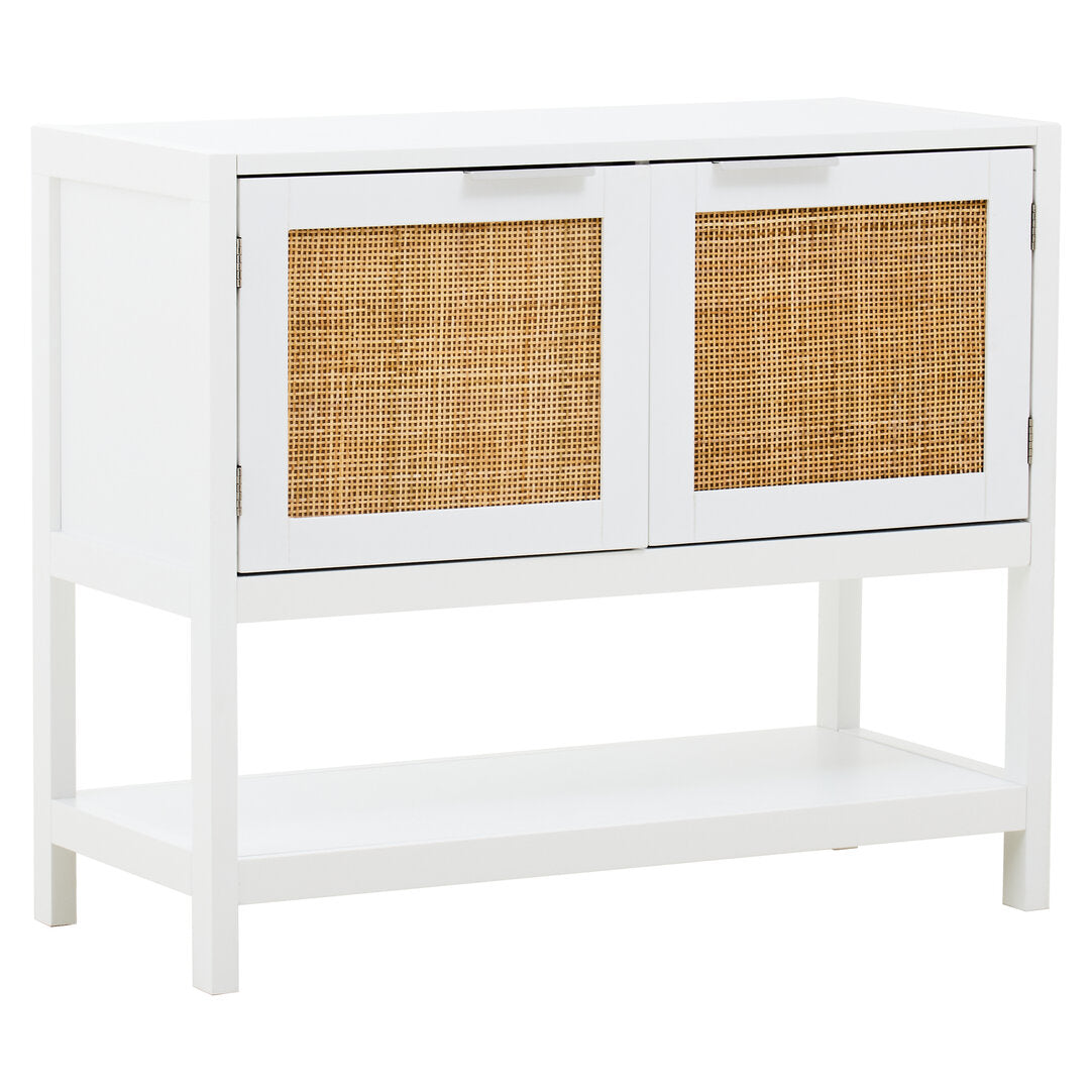 Shaniya White Wood and Rattan Two Drawer Side Cabinet
