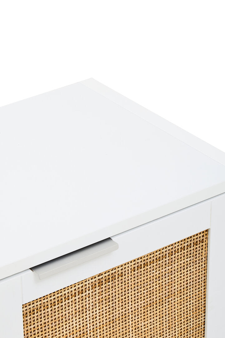 Shaniya White Wood and Rattan Two Drawer Side Cabinet