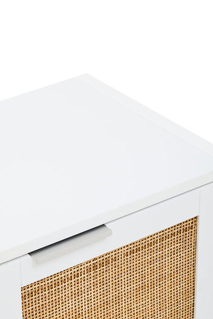 Shaniya White Wood and Rattan Two Drawer Side Cabinet