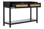 Shaniya Black Wood and Rattan Two Drawer Console Table