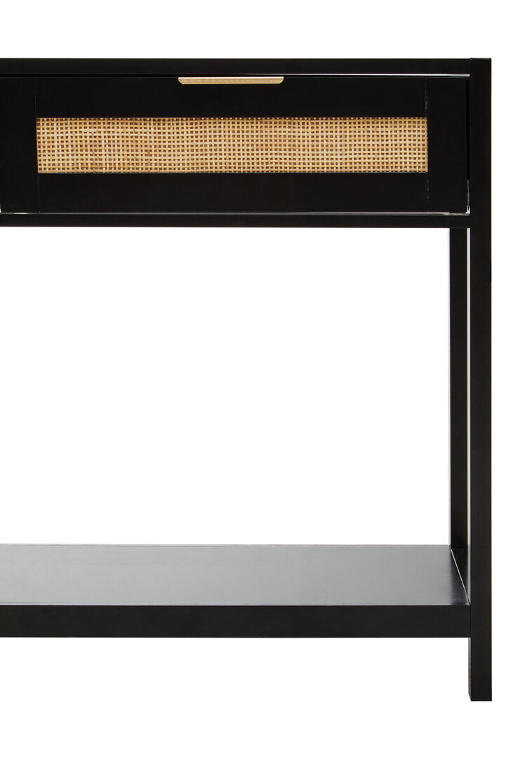 Shaniya Black Wood and Rattan Two Drawer Console Table