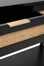 Shaniya Black Wood and Rattan Two Drawer Console Table