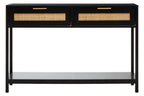 Shaniya Black Wood and Rattan Two Drawer Console Table