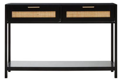Shaniya Black Wood and Rattan Two Drawer Console Table