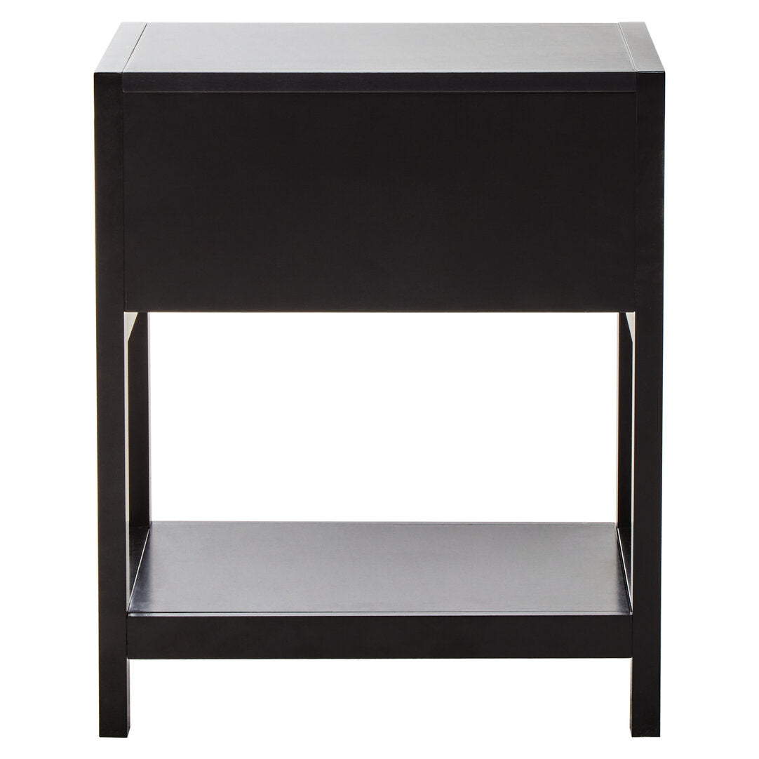 Shaniya Black Wood and Natural Rattan One Drawer Bedside Table