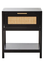 Shaniya Black Wood and Natural Rattan One Drawer Bedside Table