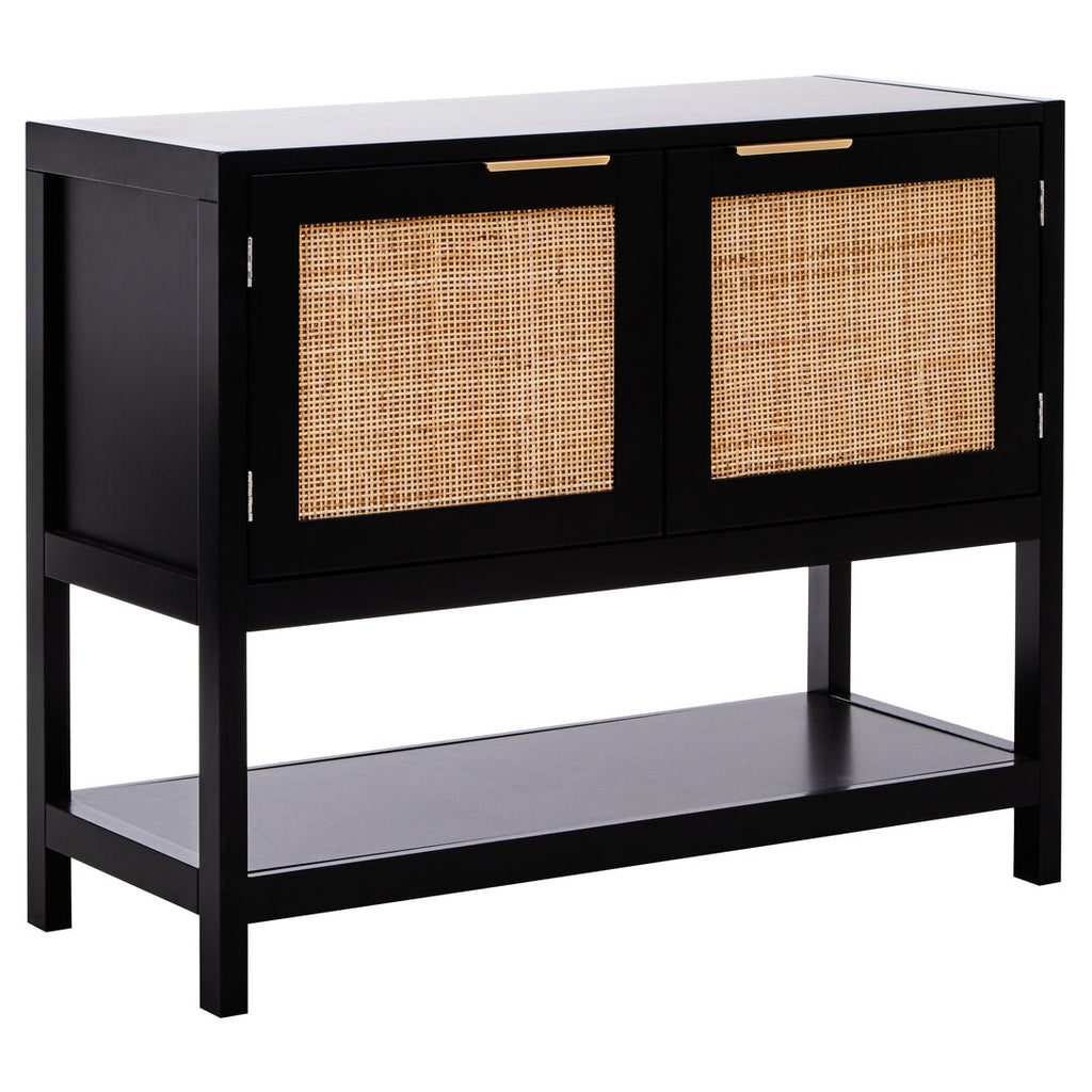 Shaniya Black Wood and Rattan Two Door Side Cabinet