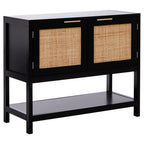 Shaniya Black Wood and Rattan Two Door Side Cabinet