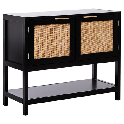 Shaniya Black Wood and Rattan Two Door Side Cabinet