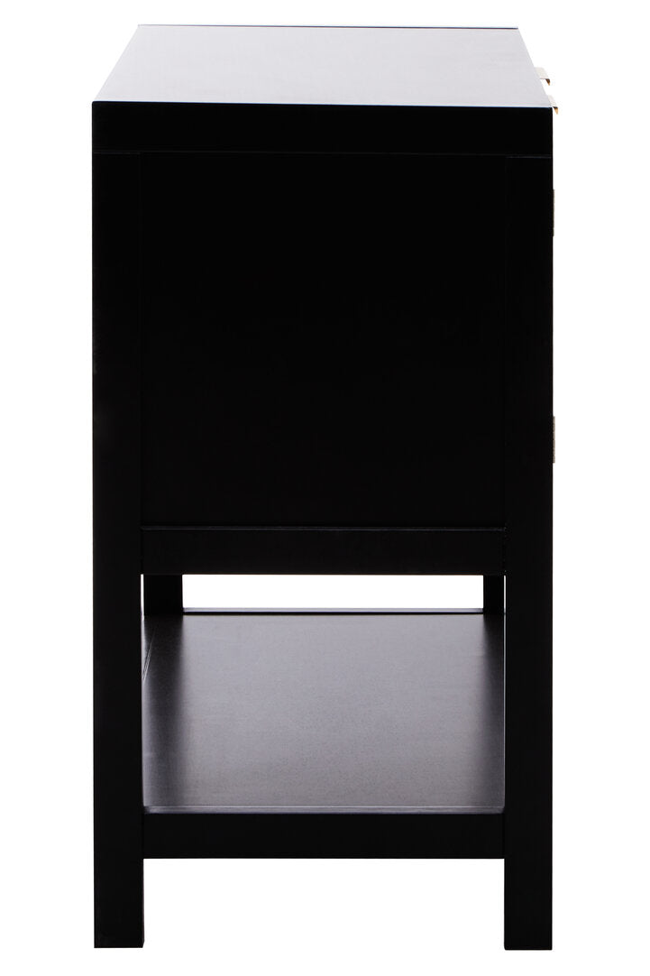 Shaniya Black Wood and Rattan Two Door Side Cabinet