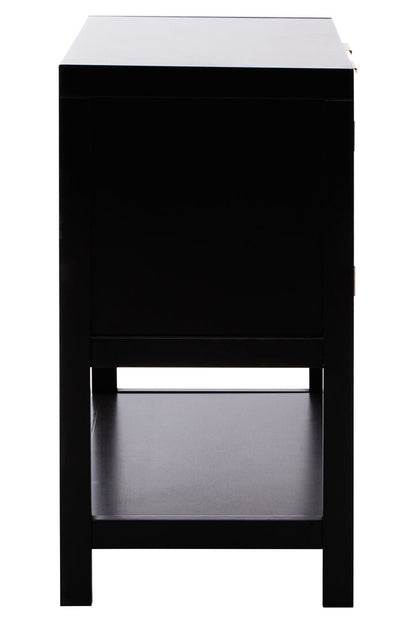 Shaniya Black Wood and Rattan Two Door Side Cabinet