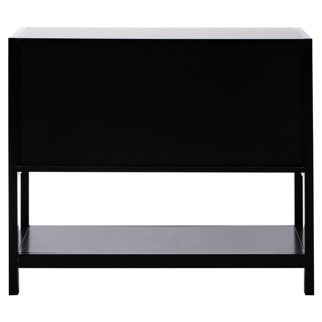 Shaniya Black Wood and Rattan Two Door Side Cabinet