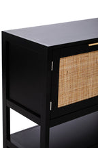 Shaniya Black Wood and Rattan Two Door Side Cabinet