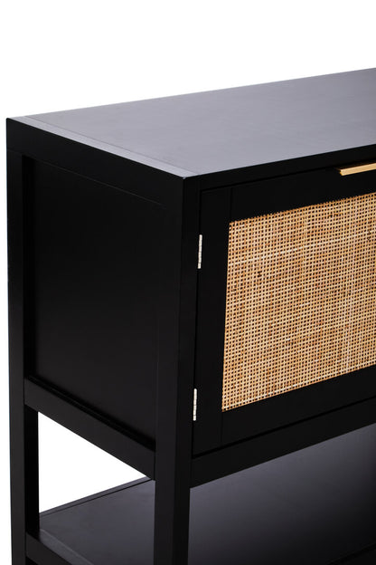 Shaniya Black Wood and Rattan Two Door Side Cabinet