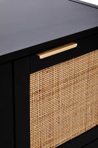 Shaniya Black Wood and Rattan Two Door Side Cabinet