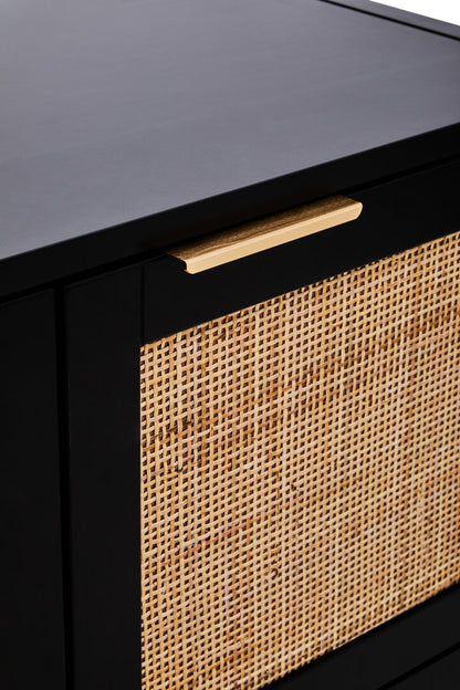 Shaniya Black Wood and Rattan Two Door Side Cabinet