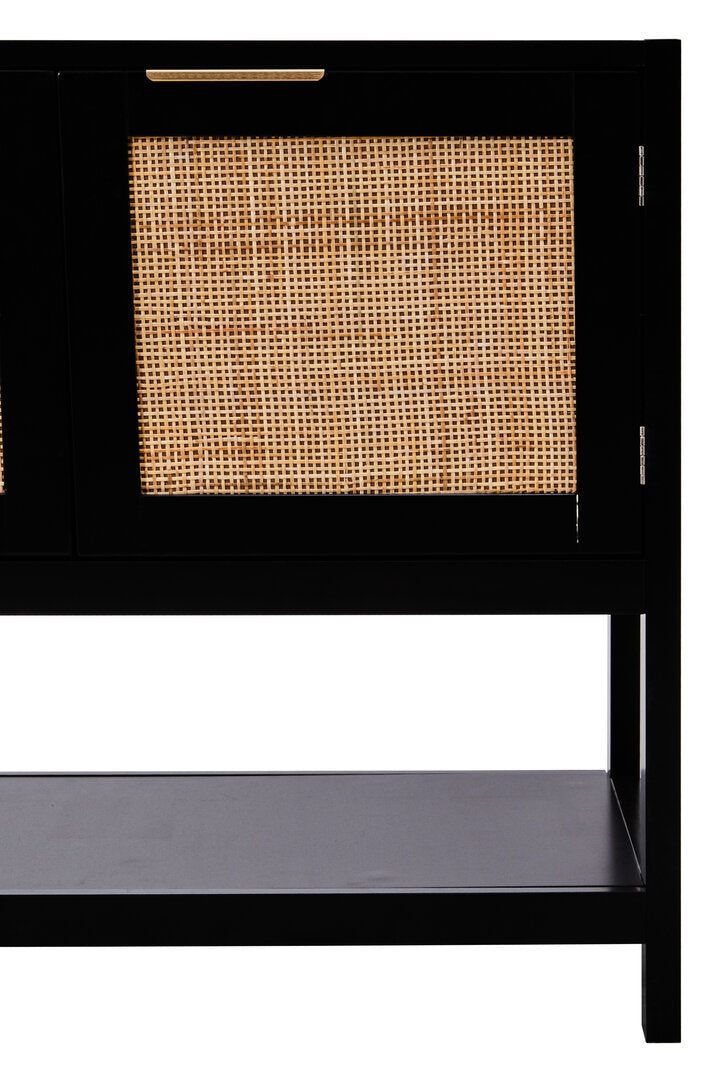 Shaniya Black Wood and Rattan Two Door Side Cabinet