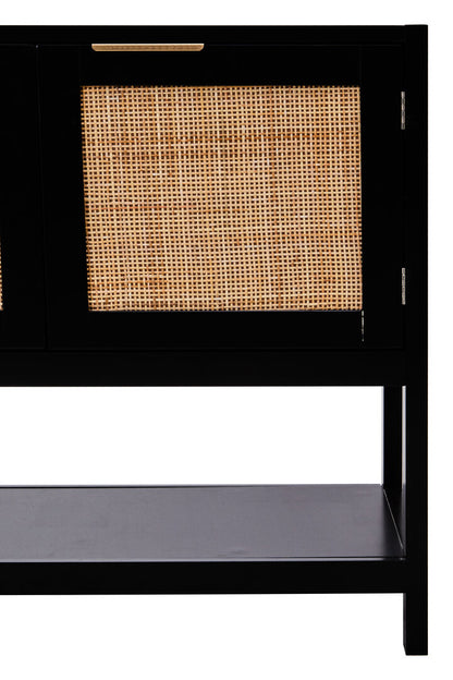 Shaniya Black Wood and Rattan Two Door Side Cabinet