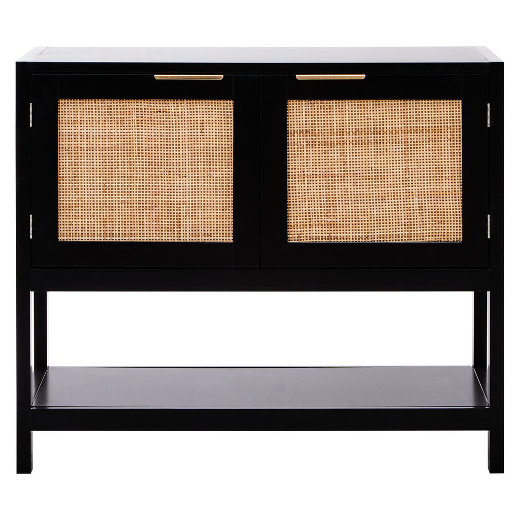 Shaniya Black Wood and Rattan Two Door Side Cabinet