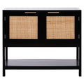 Shaniya Black Wood and Rattan Two Door Side Cabinet