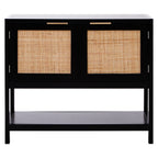 Shaniya Black Wood and Rattan Two Door Side Cabinet