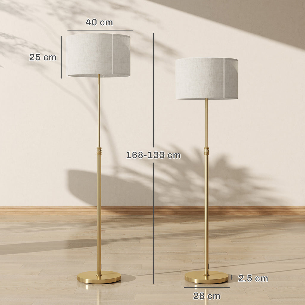 Floor Lamp with Remote, Height Adjustable Standing Lamp with Linen Shade, Dimmable with 3000K-6000K Adjustable Colour Temperatures, Foot Switch for Living Room Bedroom Office, Gold Tone