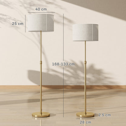 Floor Lamp with Remote, Height Adjustable Standing Lamp with Linen Shade, Dimmable with 3000K-6000K Adjustable Colour Temperatures, Foot Switch for Living Room Bedroom Office, Gold Tone
