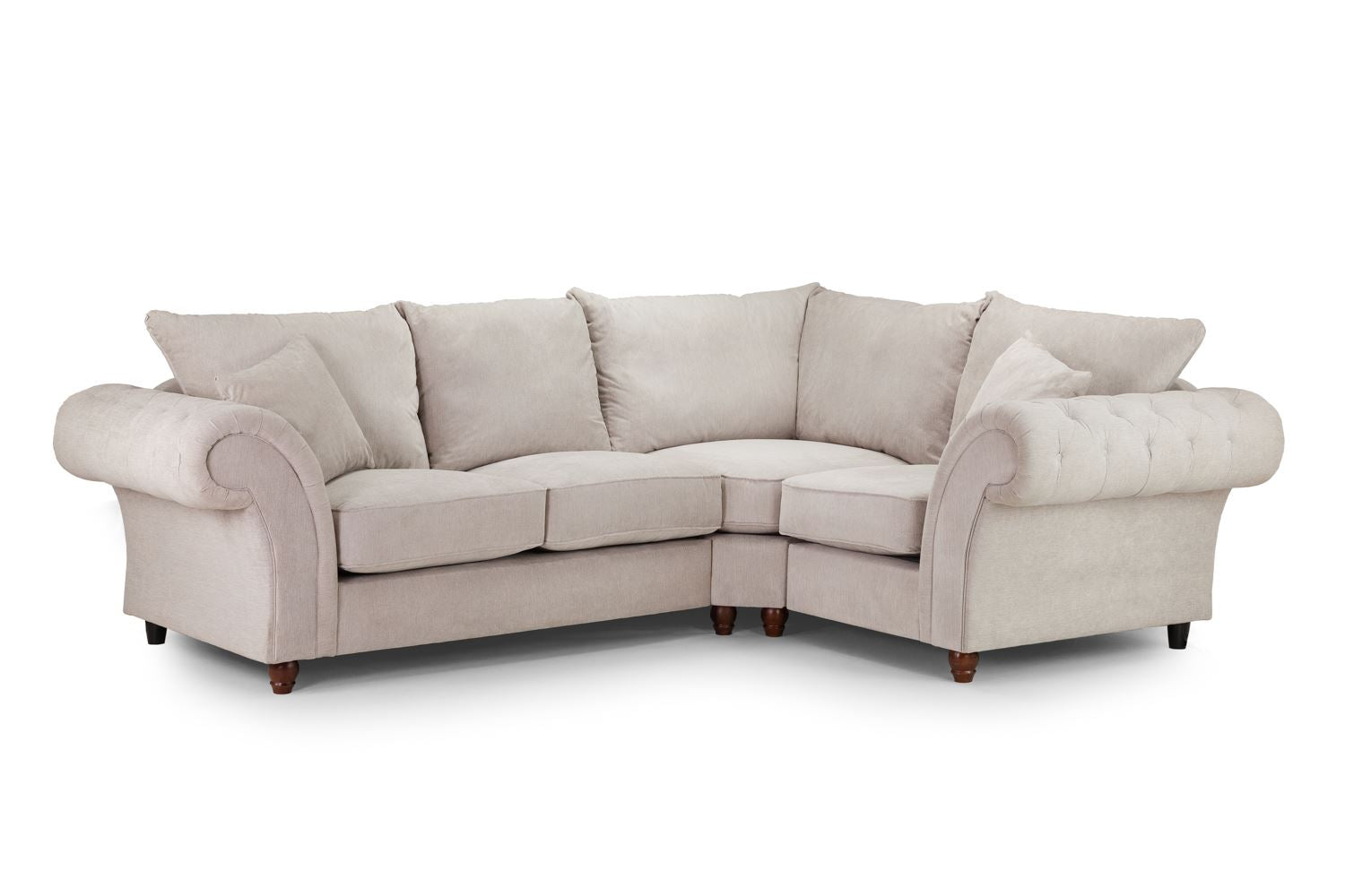 Windsor Fullback Stone Right Corner Sofa with Button-Tufted Arms