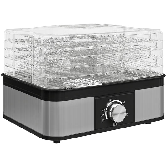 5 Tier Food Dehydrator, 245W Stainless Steel Food Dryer Machine with Adjustable Temperature for Drying Fruit, Meat, Vegetable, Jerky and Pet Treat, Black