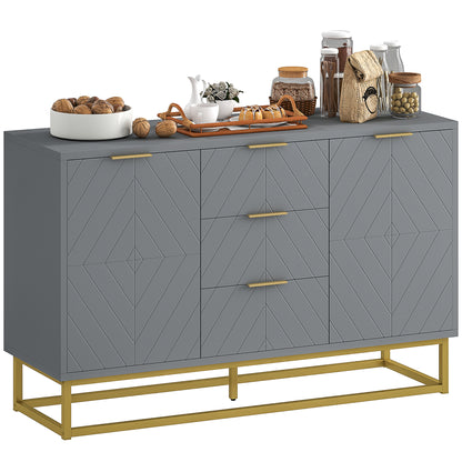 Sideboard with 3 Drawers and Adjustable Shelves for Living Room - Grey
