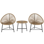 Outsunny 3 Pieces Rattan Bistro Set, Garden Bistro Set with Acapulco Chairs and Glass Top Table, Small Garden Furniture Set with Reinforced Metal Frame for Outdoor, Patio, Balcony, Natural