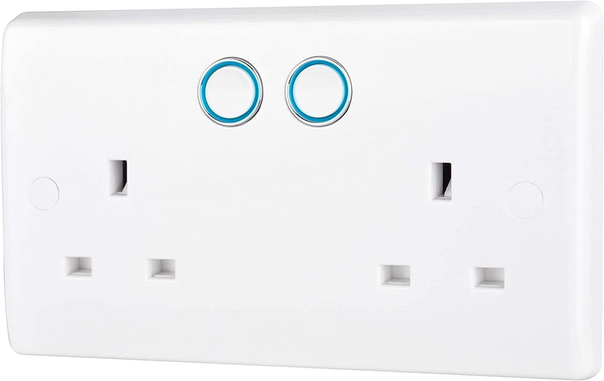 British General Slim Nexus Double Switched 13A Power Socket + Smart Home Control - White