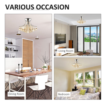 Crystal Chandeliers, 40cm K9 Droplets Ceiling Light with 3 E14 Bulb Base, Pendant Lights for Living Room, Bedroom, Dining Room, Hallway, Kitchen