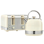 Polished Stainless Steel Kettle and Toaster Set - Cream